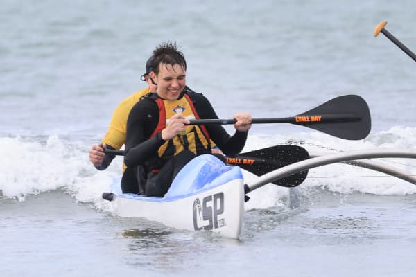 Toby Ireland rowing on Halberg Foundation Lyall Bay Surf Day in Wellington on 14 March, 2025.