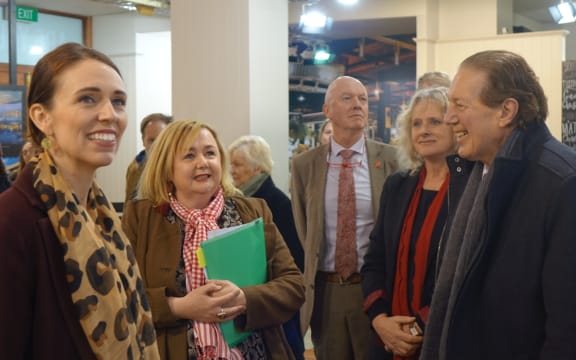 Labour leader Jacinda Ardern and energy spokesperson Megan Woods are greeted in Southland by Invercargill mayor Tim Shadbolt.