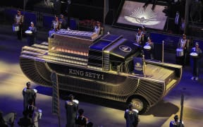 The carriage carrying the mummy of Pharaoh Seti I (1323-1279 BC) advances as part of the parade of 22 ancient Egyptian royal mummies on their seven km journey to their new resting place at the new National Museum of Egyptian Civilisation.