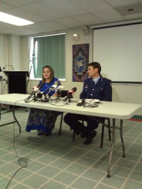 Halatau Naitoko's mother Ivoni Fuimaono and Assistant Commissioner Allan Boreham.