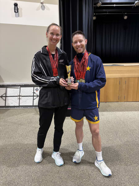 Jump rope competitors Sacha Willetts and her coach, Luke Boone, at the Queensland State Championships in May 2025.