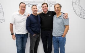 This handout photo courtesy of Axiom Space released on February 24, 2022 shows the Ax-1 Crew at SpaceX (L-R) Spanish-US commander Michael Lopez-Alegria, Canadian mission specialist Mark Pathy, US pilot Larry Connor and Israeli mission specialist Eytan Stibbe.
