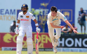 New Zealand bowler Will O'Rourke in action against Sri Lanka in Galle, 2024.
