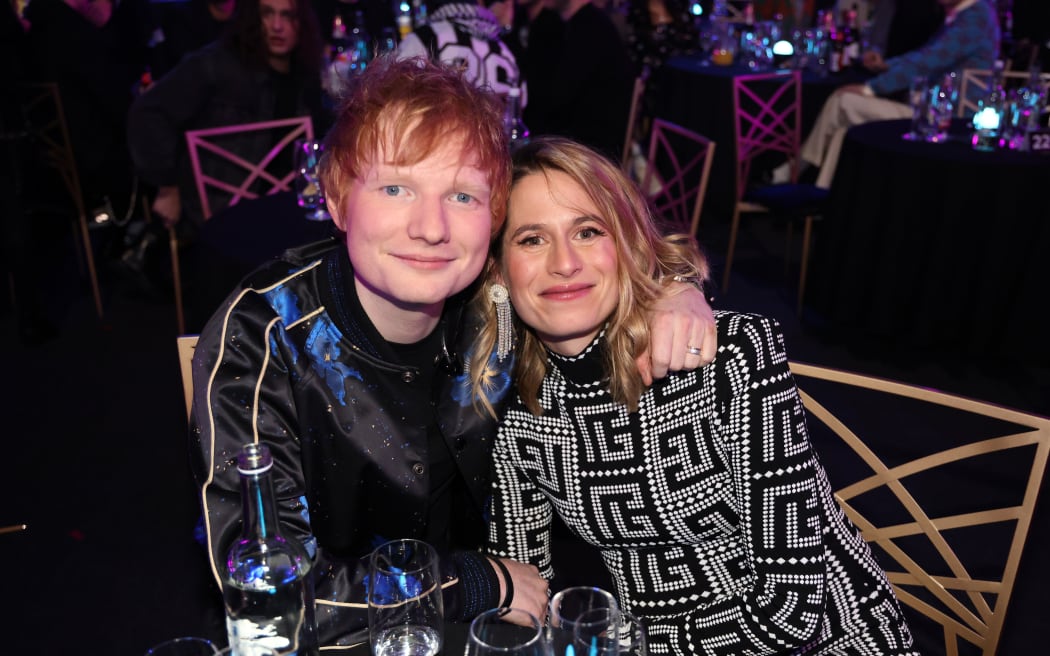 LONDON, ENGLAND - FEBRUARY 08: (EDITORIAL USE ONLY)  Ed Sheeran and Cherry Seaborn during The BRIT Awards 2022 at The O2 Arena on February 08, 2022 in London, England. (Photo by JMEnternational/Getty Images)