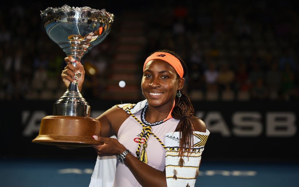 USA's Coco Gauff with the winners trophy after winning the ASB Classic at the ASB Tennis Arena, Auckland, New Zealand on Sunday 8 January 2023.© Copyright photo: Chris Symes / www.photosport.nz