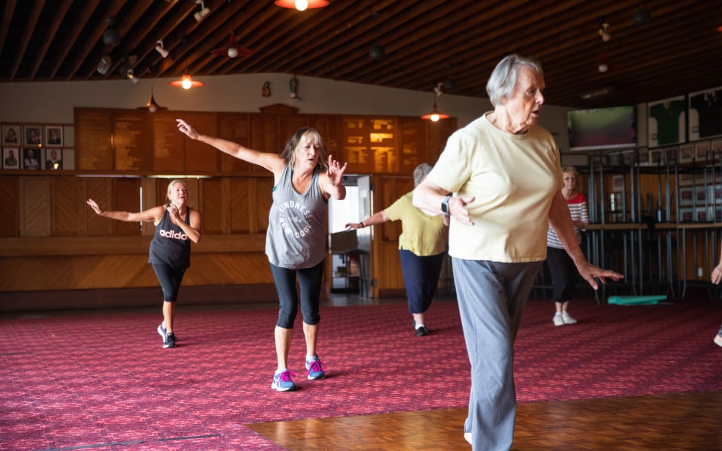 Rona Glover (front) in a dance class