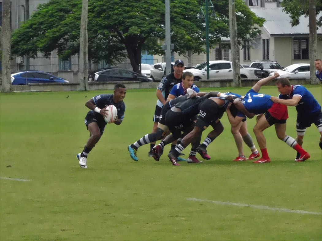 Gareth Baber watches on during Fiji's scrimmage session against Russia this week.