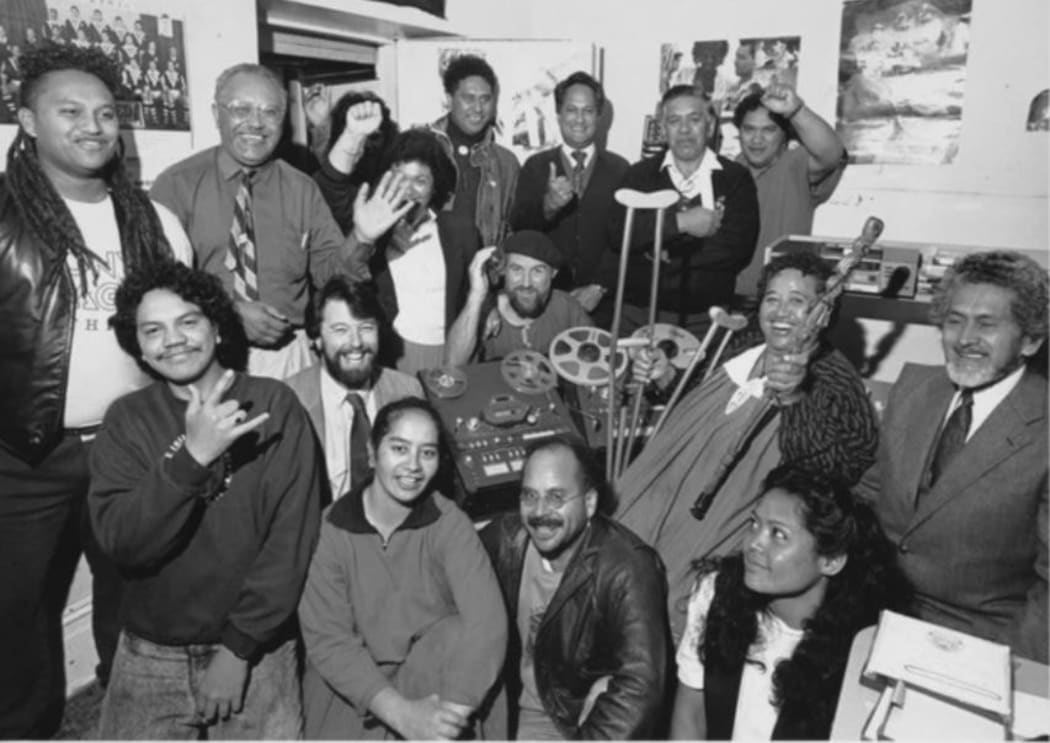 Ngā Kaiwhakapumau i te Reo. Nga Kaiwhakapumau i te Reo / Maori Language Board :Photograph of third birthday celebration of Te Upoko o te Ika Radio Station. Ref: PAColl-8124. Alexander Turnbull Library, Wellington, New Zealand.