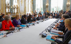 World leaders, including British Prime Minister Theresa May, Norway's Prime Minister Erna Solberg, Senegal's President Macky Sall, NZ Prime Minister Jacinda Ardern, French President Emmanuel Macron, King Abdullah II of Jordan and Canadian Prime Minister Justin Trudeau attend the 'Christchurch call'.