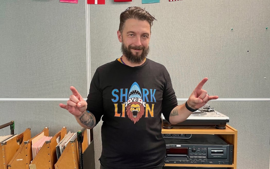 Bill Hickman wearing a NZ Music T-shirt for NZ Music T-shirt Day 2024