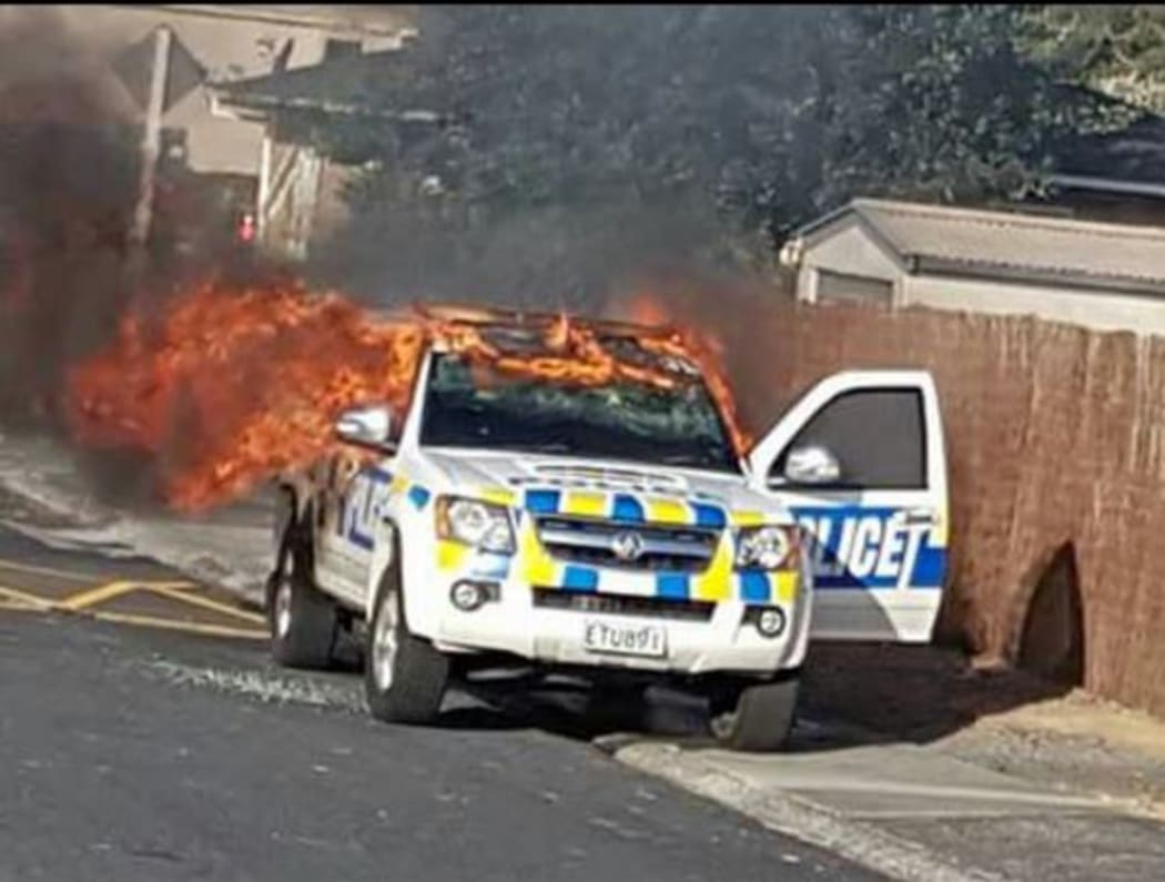 cop car on fire