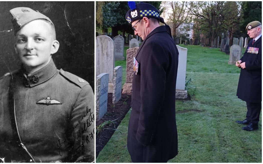 Legion Scotland staff paying their respects at Commonwealth War Graves Commission's plot at Comely Bank, where Captain Clive Collett (left) is buried.