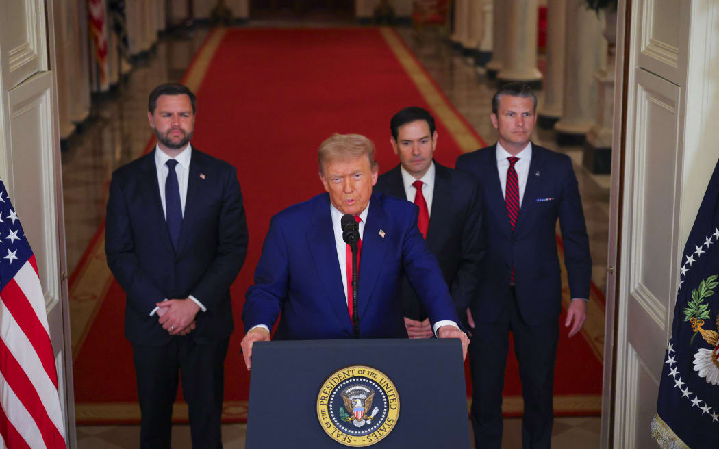 WASHINGTON, DC - JUNE 21: U.S. President Donald Trump delivers an address to the nation from the White House on June 21, 2025 in Washington, D.C. President Trump addressed the three Iranian nuclear facilities that were struck by the U.S. military early Sunday.   Carlos Barria - Pool/Getty Images/AFP (Photo by POOL / GETTY IMAGES NORTH AMERICA / Getty Images via AFP)