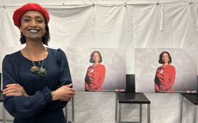 Oriini Kaipara celebrates her Tāmaki Makaurau by-election victory.