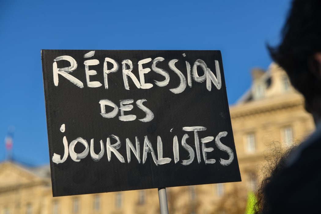 Thousands of people gathered at the Republic square in Paris to protest new security laws.