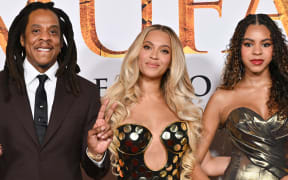 US rapper Jay-Z, singer-songwriter Beyonce and their daughter Blue Ivy Carter attend the world premiere of Disney's "Mufasa: The Lion King" at the Dolby theater in Hollywood, California, on 9 December  2024.