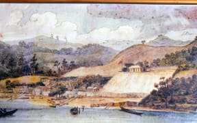 Horeke Shipyard in 1828 by Augustus Earle. Photograph of a print hanging in the Horeke Hotel 2016