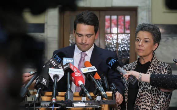 Simon Bridges and Paula Bennett, during the press conference regarding the Jami-Lee Ross tape