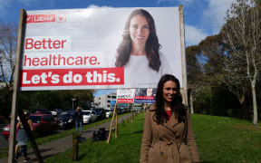 Labour leader Jacinda Ardern with the party's new billboard.