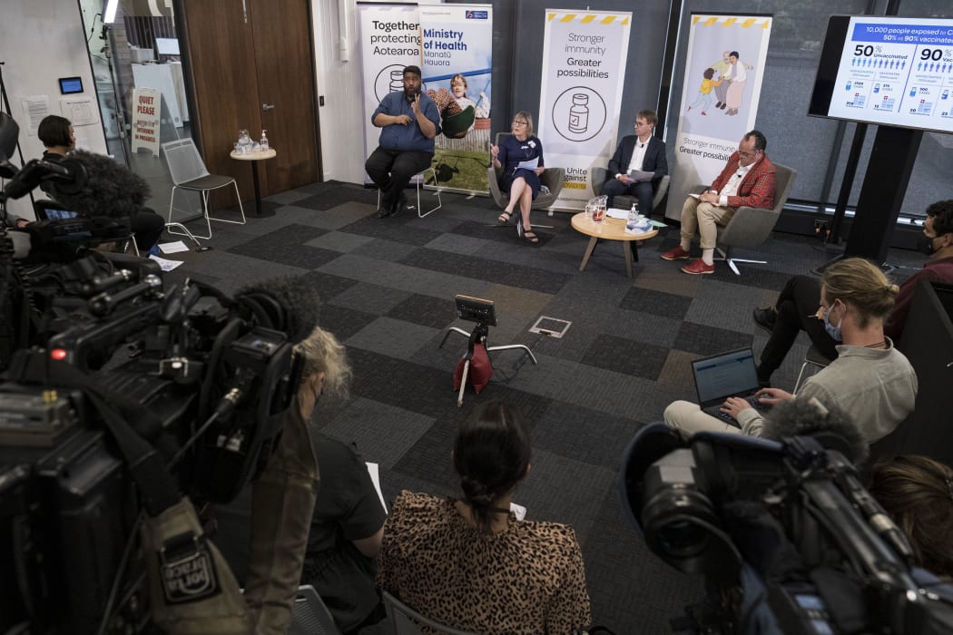General of Health Ashley Bloomfield is joined by Immunisation Advisory Centre director Professor Nikki Turner and Tamati Shepherd-Wipiiti,is holding a briefing about how high vaccination rates affect the response to Covid-19 including hospitalisation rates