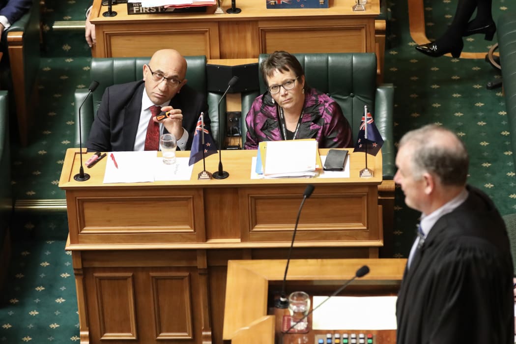 New Zealand First MPs Ron Mark and Tracey Martin listen to a ruling the Speaker