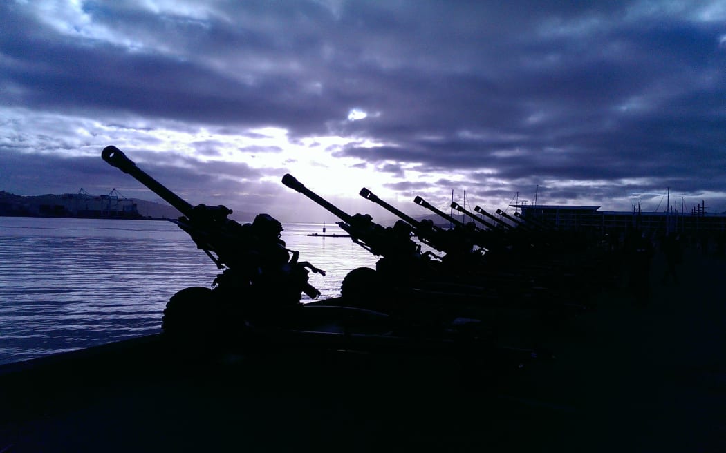 Ten Howitzers fired a 100-gun salute from the Wellington waterfront.