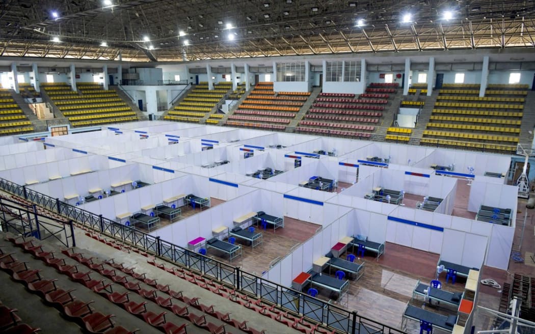 The Koramangala Indoor Stadium is pictured as it is converted to a quarantine centre for the Covid-19 coronavirus patients in Bangalore.