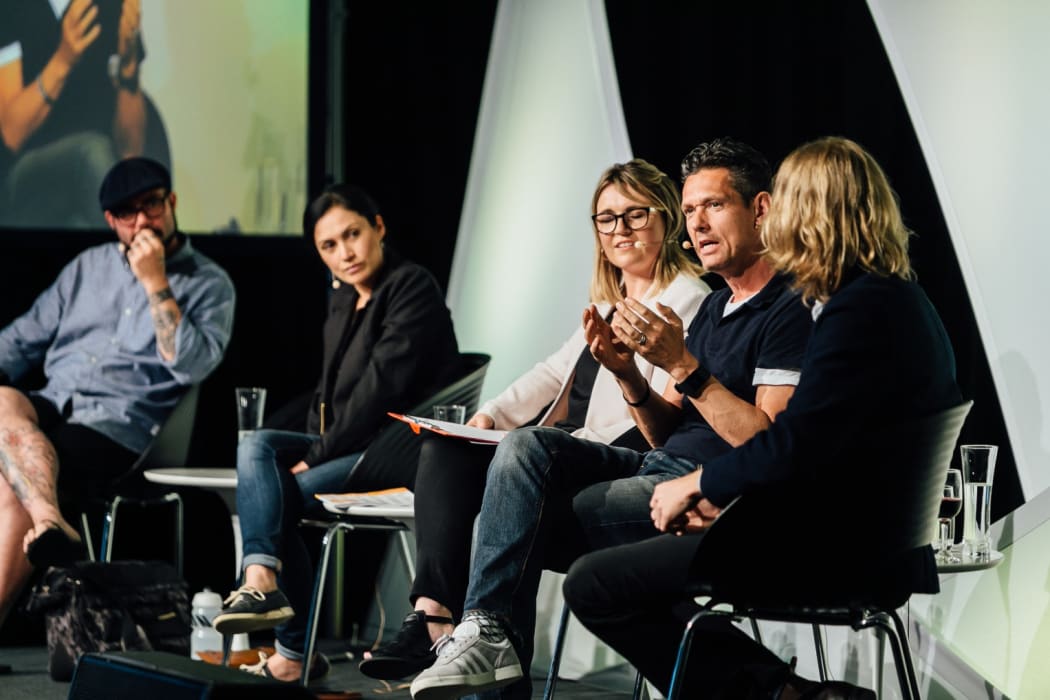The panel, from left to right: Chip Matthews, Anna Coddington, Moderator Charlotte Ryan, Scott MacLachlan, James Milne