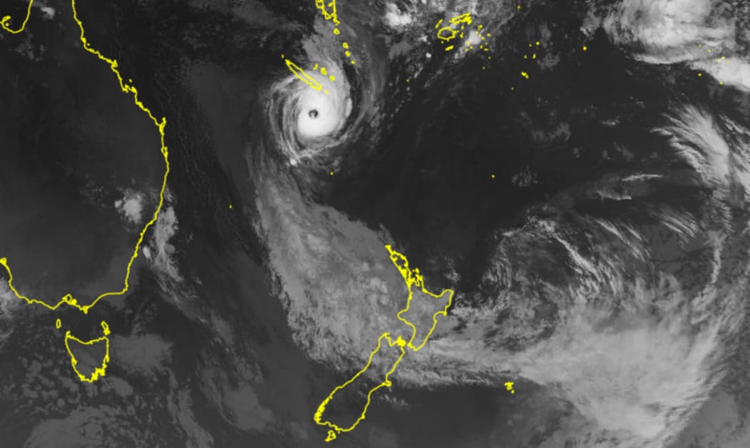 Satellite imagery of cyclone Dovi approaching New Zealand.