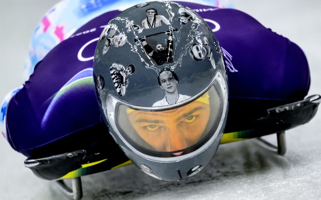 Ukranian skeleton racer Vladyslav Heraskevych at the Olympic Winter Games 2026.