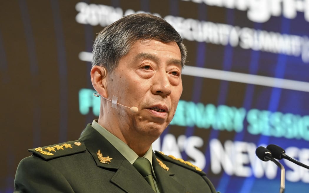 China's Minister of National Defence Li Shangfu delivers a speech during the 20th Shangri-La Dialogue summit in Singapore on June 4, 2023. (Photo by Roslan RAHMAN / AFP)
