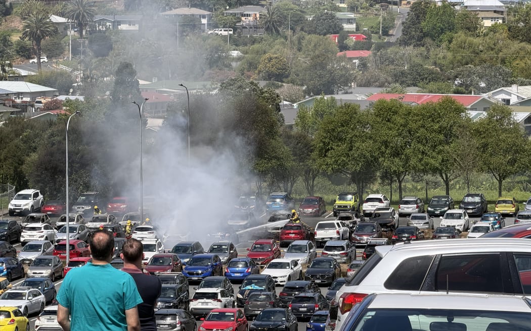 A fire in a Whangārei Hospital carpark on 21 October 2025.
