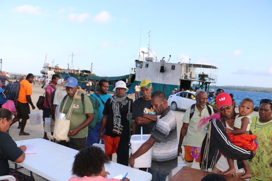 Evacuees from Ambae being registered as they arrive at Espiritu Santo.