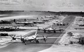 US AIR FORCE

U.S. Air Force B-29 bombers taxiing in formation before takeoff at West Field. 1945