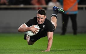 All Black Will Jorden scores a try against the Wallabies.