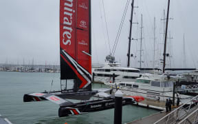 Team New Zealand' new 15-metre AC clas catamaran is launched in Auckland.