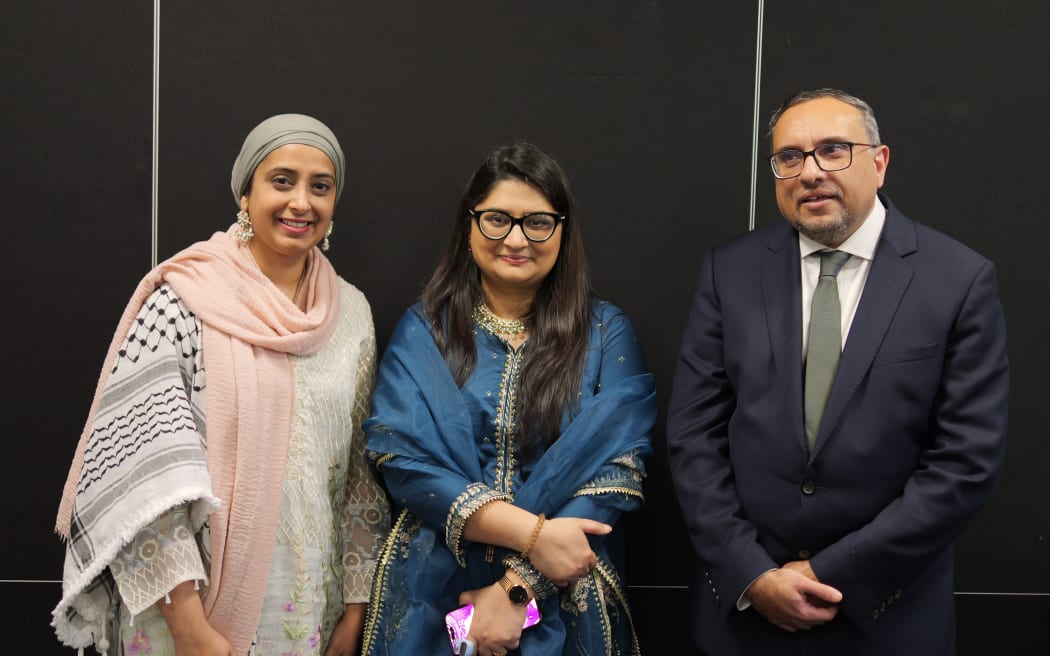 (From left) Hina Nasir, Asma Azhar, President of the Pakistan Association of Wellington New Zealand, and Pakistan High Commissioner Faisal Aziz at the event in Wellington.