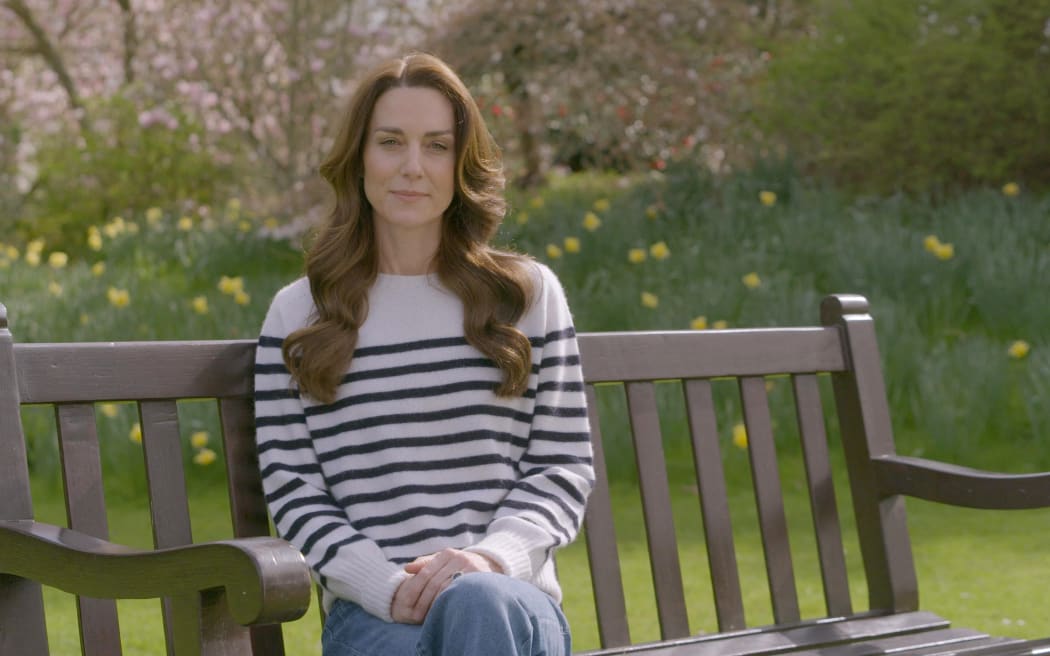 A handout still from a recording released by The Prince and Princess of Wales on March 22, 2024 shows Britain's Catherine, Princess of Wales, announcing her cancer diagnosis in Windsor, west of London. Britain's Catherine, Princess of Wales, announced that she has cancer and was in the early stages of chemotherapy, asking for "time, space and privacy" as she finishes her treatment. (Photo by Handout / BBC STUDIOS / AFP) /