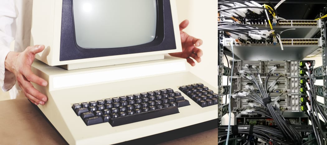 What the old computer might have looked like, and what the new rack does look like.