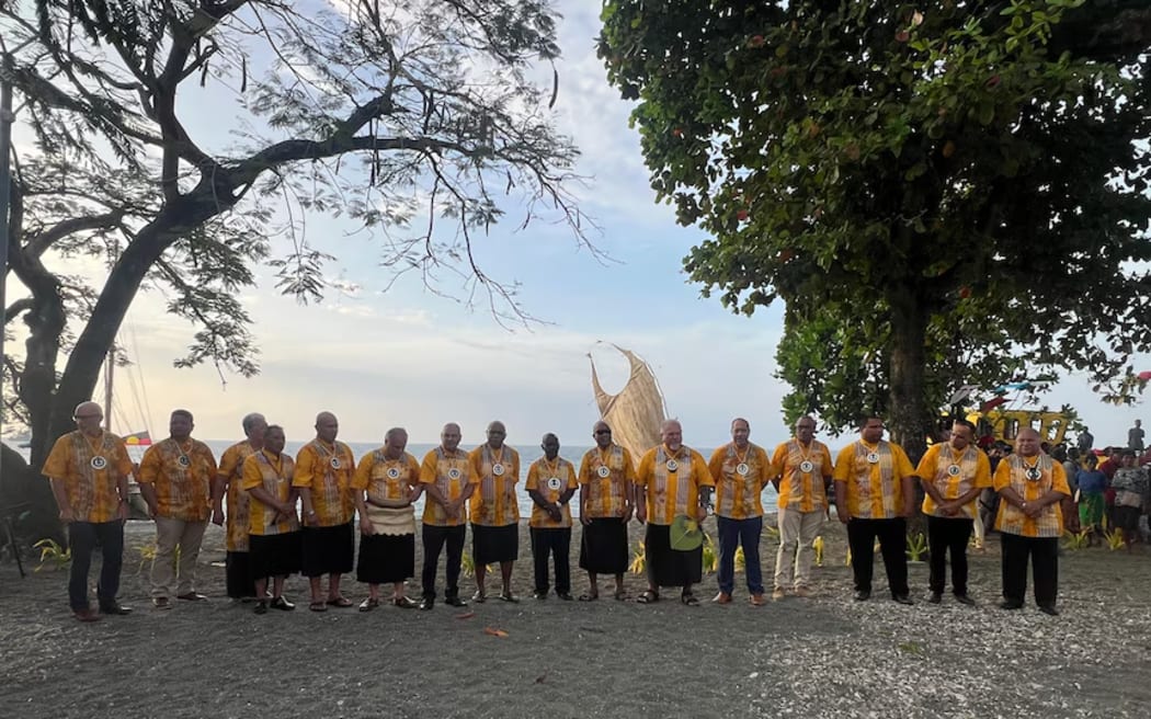 Some of the Pacific leaders at a welcome event in Honiara on Monday.  (ABC News: Mark Moore )
