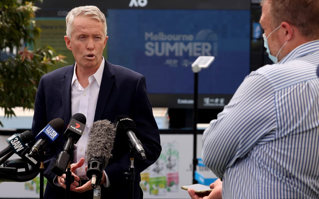 Craig Tiley, chief executive officer and Australian Open tournament director, speaks during a press conference at Melbourne Park in Melbourne on February 4, 2021.