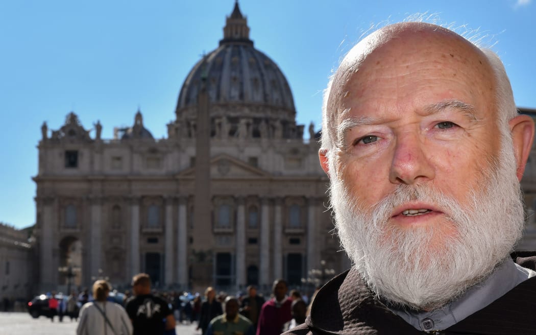 Newly-appointed apostolic administrator to run the Santiago archdiocese in Chile, Spanish-born bishop Celestino Aos Braco poses at St. Peter's square in the Vatican on April 8, 2019.