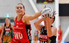Greer Sinclair of the Tactix during the ANZ Premiership netball match, Tactix Vs Magic, Mainpower Stadium, Rangiora, New Zealand, 27th March 2023.