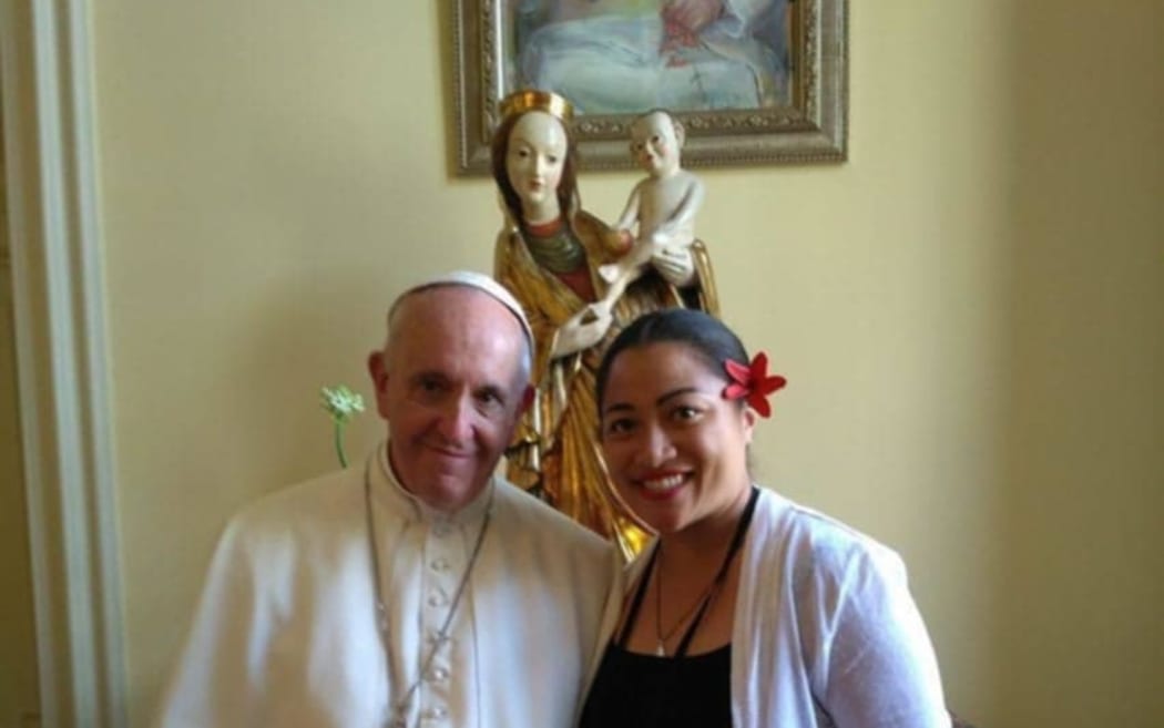 Pope Francis with Fatima Leung Wai in Krakow, Poland in 2016