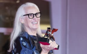 Director Jane Campion receives the Silver Lion for Best Director for "The Power Of The Dog" during the closing ceremony during the 78th Venice International Film Festival.