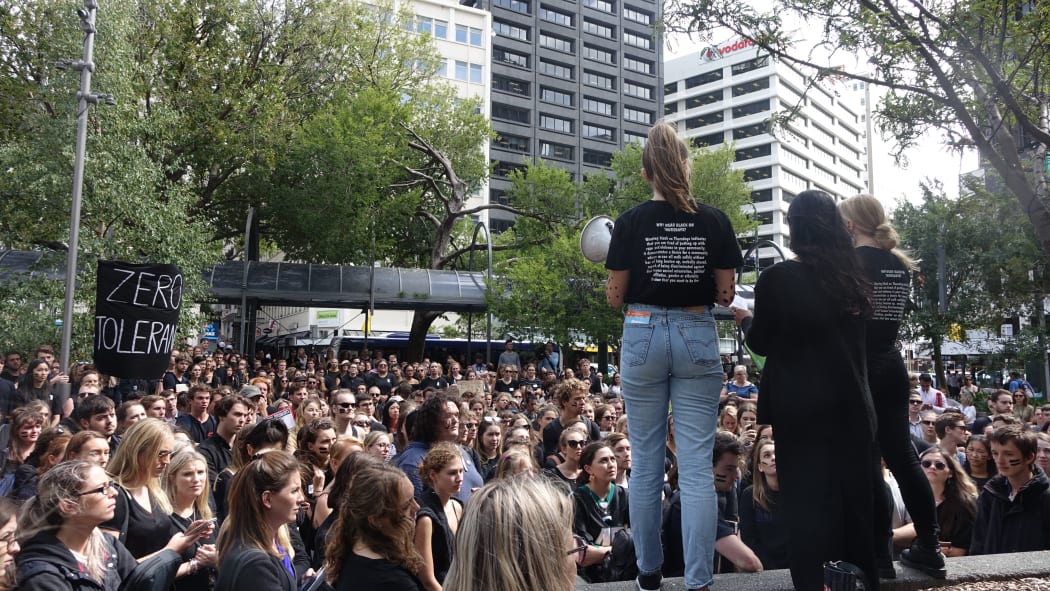 Academics and lawyers joined hundreds of students at the protest in Wellington