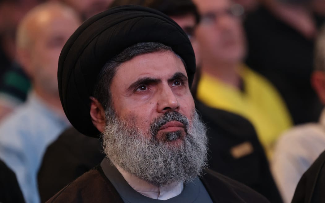 The head of Hezbollah's Executive Council Hashem Safieddine attends a ceremony of the Iran-backed Shiite militant group in Beirut's southern suburbs on May 24, 2024. (Photo by ANWAR AMRO / AFP)