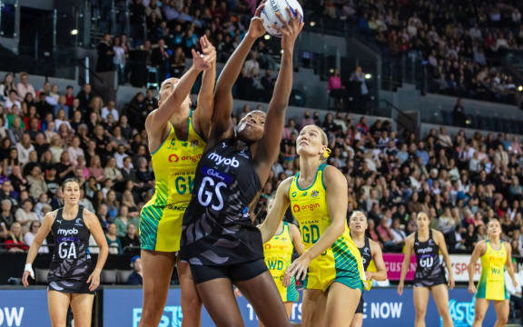 Grace Nweke of New Zealand during the Constellation Cup netball series - game one between the New Zealand Silver Ferns and the Australian Diamonds at Spark Arena in Auckland, New Zealand on Wednesday October 12, 2022. Copyright photo: Aaron Gillions / www.photosport.nz