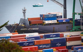 Containers being unloaded at Lyttelton Port