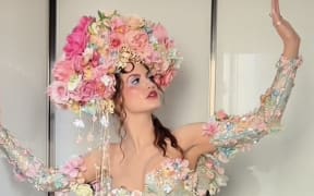 TikTok Influencer Haley Kalil in her outfit for the Met Gala.